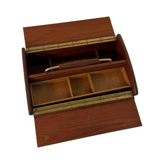 Image 1 of Teak wood - Vintage sewing box on tapered legs -  Scandinavian, Denmark, ca. 1960’s