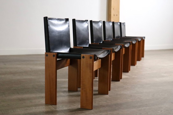 Image 1 of Juego de 6 sillas de comedor Monk diseñadas por Afra y Tobia Scarpa para Molteni, Italia, 1974.