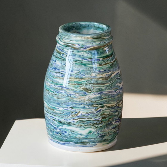 Image 1 of Unique handcrafted vase in turquoise mixed clay