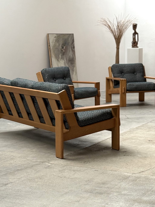 ESKO PAJAMIES FÜR ASKO „BONANZA“ SET 2 SESSEL & 1 SOFA EICHE HOLZ FINNLAND 1970er