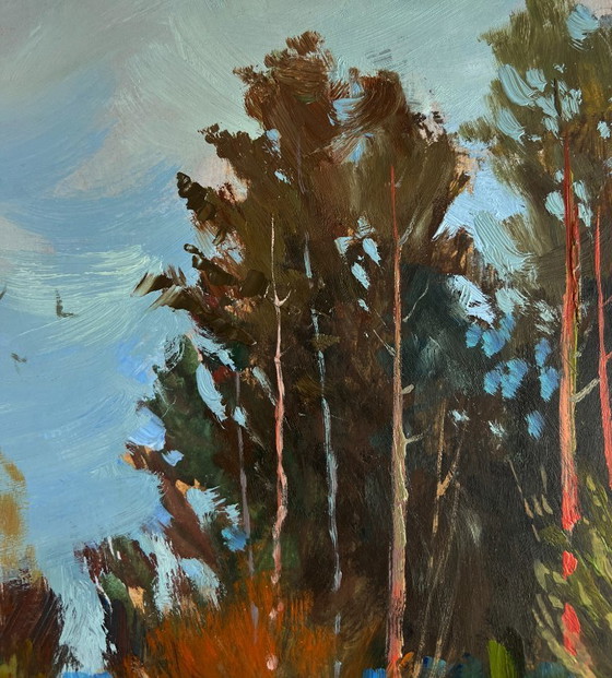 Image 1 of Original Oil Painting Snowy Trees Landscape Path in the winter forest