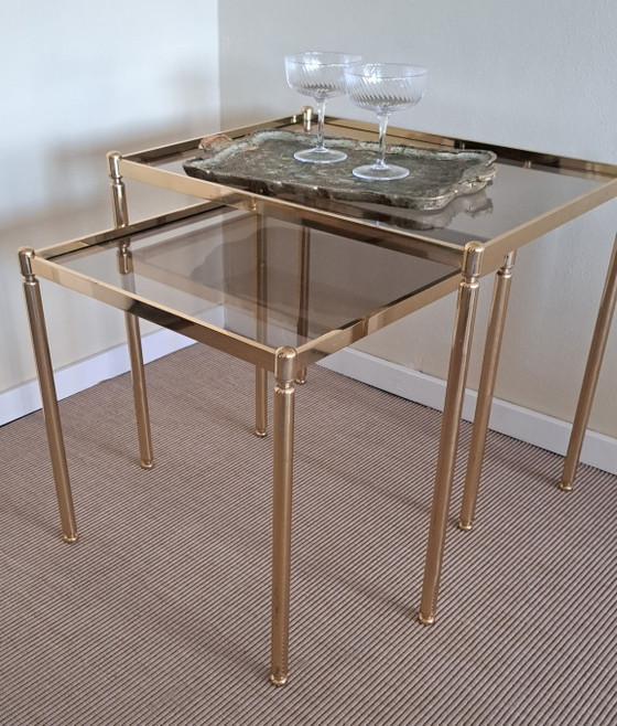 Image 1 of Vintage mimiset goudkleurig metaal rookglas