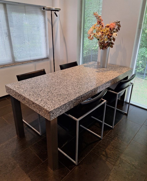 Dining table granite with stainless steel legs
