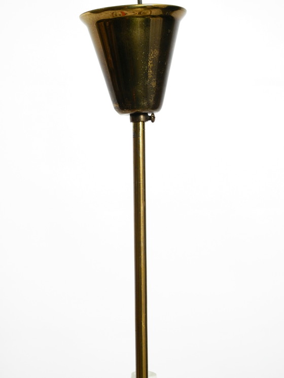 Image 1 of Sehr seltene Mid Century Deckenlampe aus Messing mit Glas- und Stoffschirmen