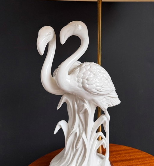 Lampe Porcelaine Flamants Roses Années 80