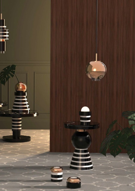 Image 1 of Casalto Havana bijzettafel – Handgemaakt keramiek, marmer en koperen details