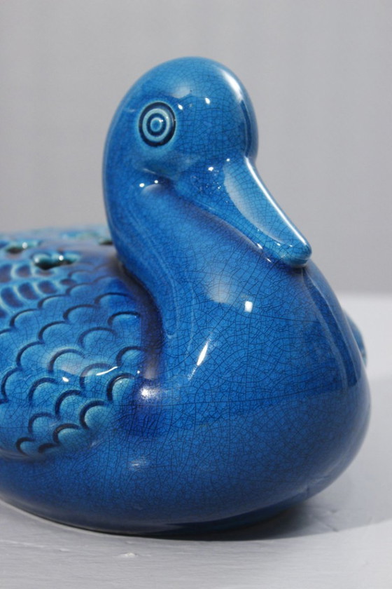 Image 1 of Pol Chambost Paris blue cracked flower spade forming a duck France 20th century