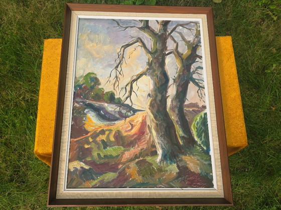 Dipinto a olio originale di paesaggio con etichette espositive – Dipinti e disegni, Tela (photo 4 of 12)