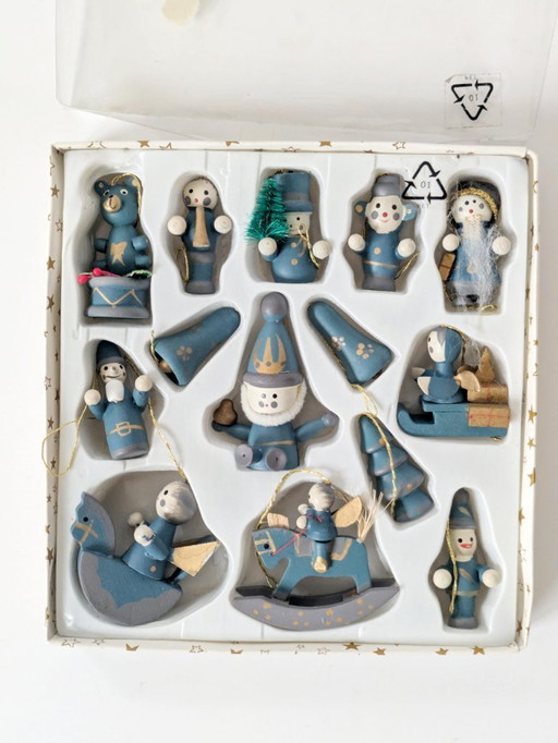 14 decorazioni natalizie vintage in scatola | Decorazioni in legno in stile popolare tedesco degli anni '80