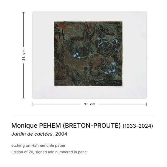 Monique PEHEM (BRETON-PROUTÉ) Gesigneerde ets Cactus Garden 2004 – Litho's & Zeefdrukken, Paper (photo 3 of 5)