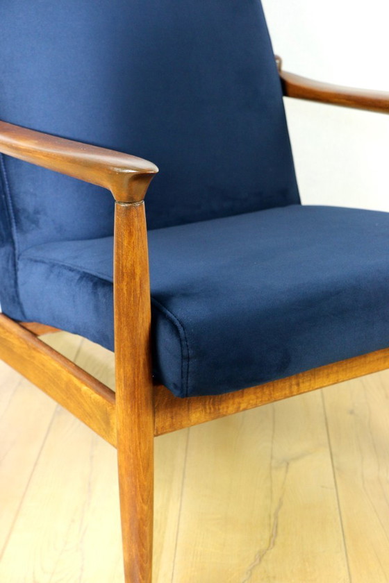 Image 1 of GFM-64 armchair, design by Edmund Homa from the 70s, navy blue - dark wood
