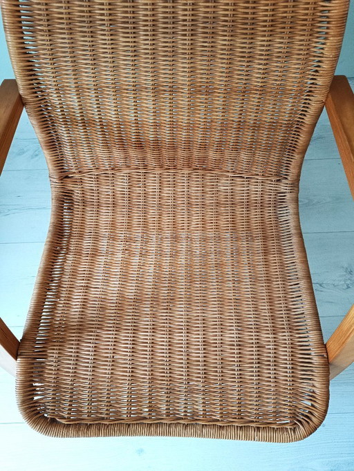 Oland Fatolj Freischwinger-Sessel für IKEA aus Korbgeflecht und Holz