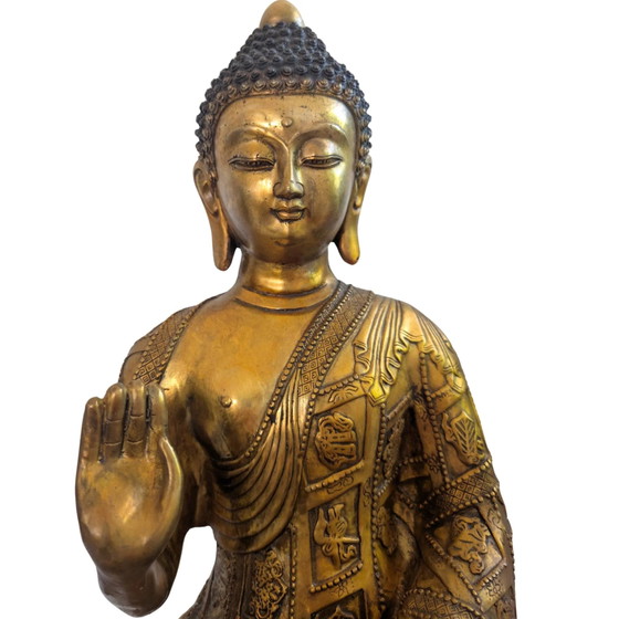 Buddha monumentale dorato a fuoco – Stile Tibetano-Rattanakosin – 44 cm / 6.4 kg – Sculture, Bronze (photo 18 of 20)