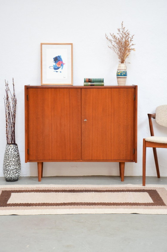 Image 1 of Vintage teakhouten ladekast, dressoir/kast met planken, midden 20e eeuw, jaren 60/70.