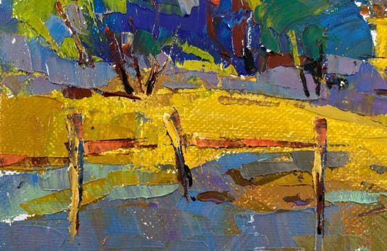 Image 1 of Original Oil Painting Evening Village Landscape When it gets dark