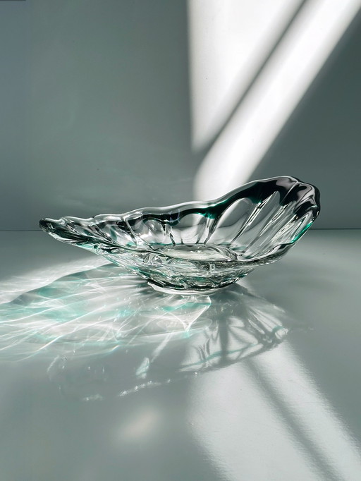 Vintage Murano Vide Poche / Kom Transparant Groen Glas Swirl 1970 Mid Century Italië Kom