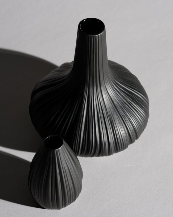 Image 1 of Rosenthal Porcelaine Noire “Plissée” Curated Duo by Martin Freyer Matte Black