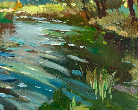 Image 1 of Original Oil Painting Summer Nature Landscape Quiet forest river