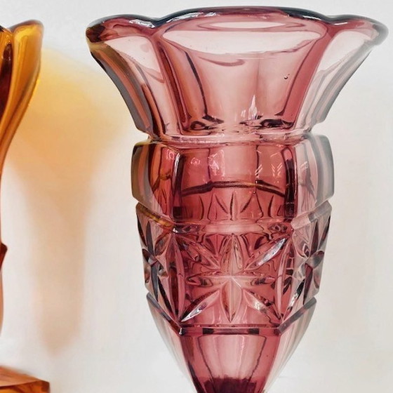 Image 1 of Set of Art deco vases Bohemian glass 1930's Stolzle purple amber