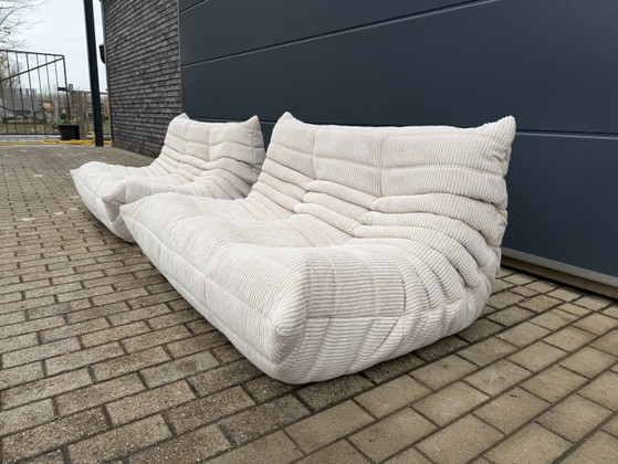 Image 1 of Ligne Roset Togo 2x 2zit in Beige Ribcord (Velours côtelé)
