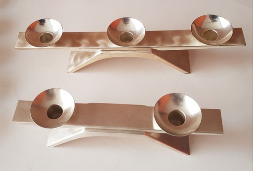 2X Ikora Silver-Plated Candleholders By Radke Kurt For Wmf, 1960S