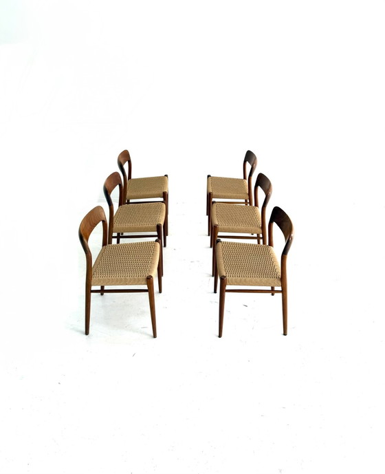 6x modèle vintage n° 75, Niels Otto Møller '60 – Chaises de salle à manger, Wood, Paper (photo 12 of 13)