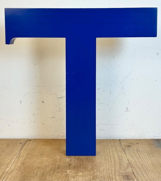 Image 1 of Vintage Blue Iron Facade Letter T, 1970s