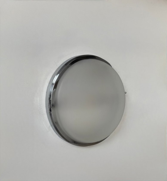 Image 1 of Applique vintage XL, metallo cromato e vetro sabbiato, Francia, 1930