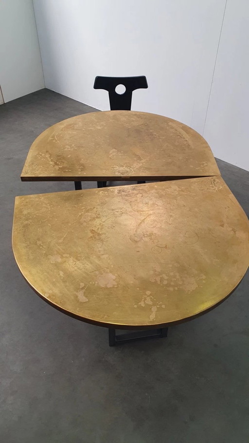 Large brass design table oval modular - raw steel wabi sabi
