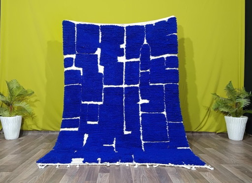 Handgemaakt blauw gedecoreerd vloerkleed 200 cm x 300 cm