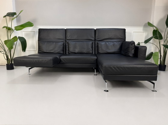 Image 1 of Brühl Moule Ecksofa Canapé en cuir noir avec roulettes