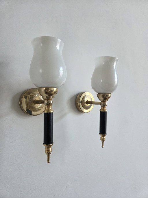 Pair of torch-style wall sconces, 1950s-60s