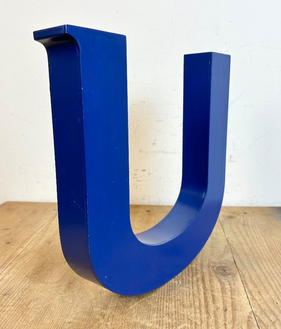 Image 1 of Vintage Blue Iron Facade Letter U, 1970s