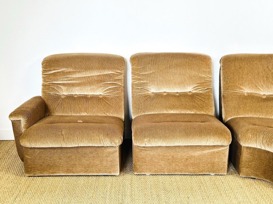 Image 1 of Modular Sofas and Vintage Velvet Armchair, 1960s, Set of 6