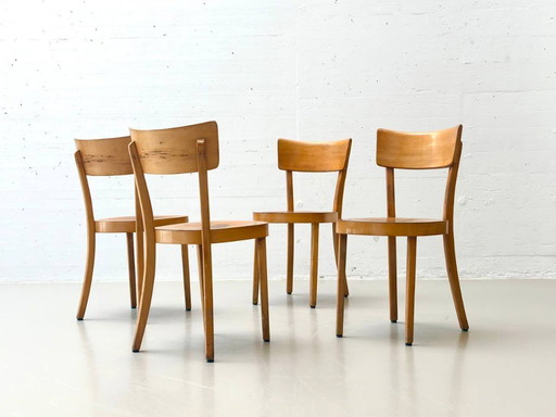 Set van 6 gebogen houten stoelen, gemaakt van massief hout, Thonet ZPM Radomsko, Polen, jaren 1950.