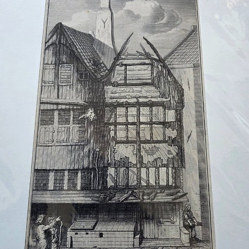Jan van der Heyden etching Oude Nieuwstraat Amsterdam, 17th century