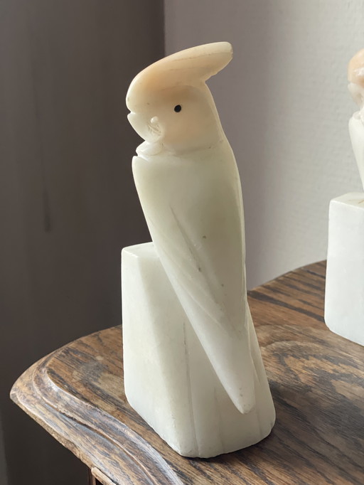 Vintage Italiaanse albasten boekensteunen in de vorm van vogels