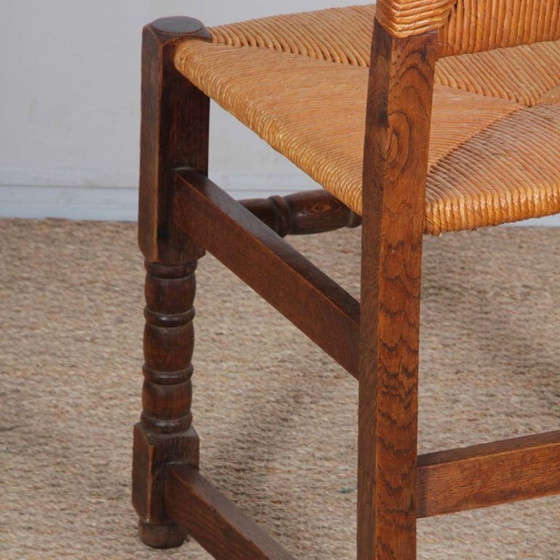 Image 1 of Set of 6 straw-seated wooden chairs, French work, 1950