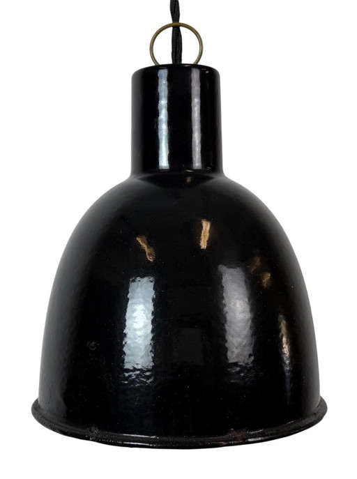 Small Industrial Black Enamel Ceiling Lamp, 1950s