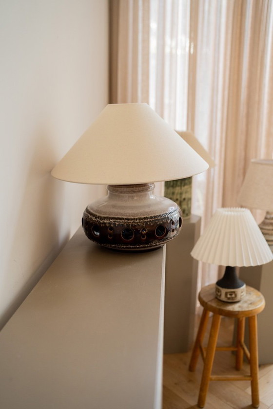 Image 1 of Retro brown table lamp with beige shade
