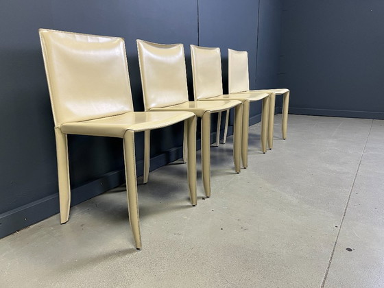 Image 1 of Sillas de comedor de piel beige de Cattelan Italia, juego de 4 - Años 80