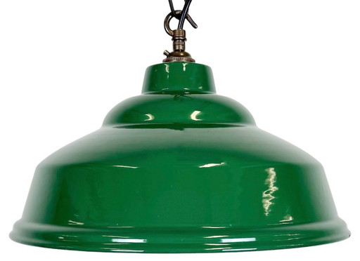 Industrial British Green Enamel Factory Pendant Lamp, 1960s