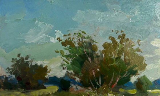 Image 1 of Origineel olieverfschilderij: Zomerlandschap met een winderige zomerdag