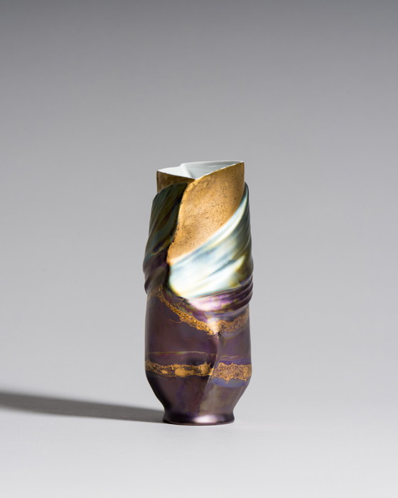 Image 1 of Porcelain Vase Duo by Johan van Loon × Helmut Drexler for Rosenthal Studio Linie Hand-painted Eosin-glazed 