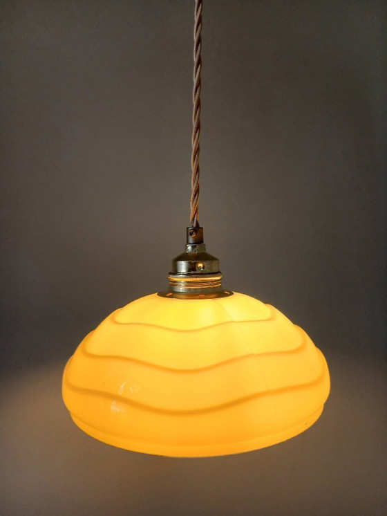 Image 1 of Set (2) Antique ceiling lamps in pastel brown/yellow color.