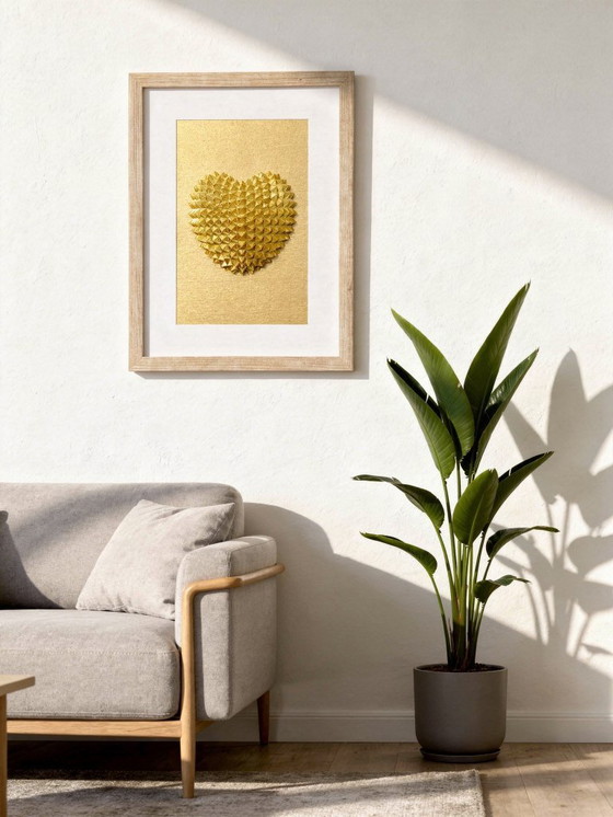 Image 1 of 3D Geometric Heart Wall Art – Gold Heart