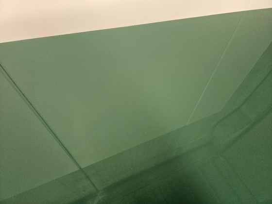 Image 1 of Mid-century mahogany dining table with aquamarine glass top