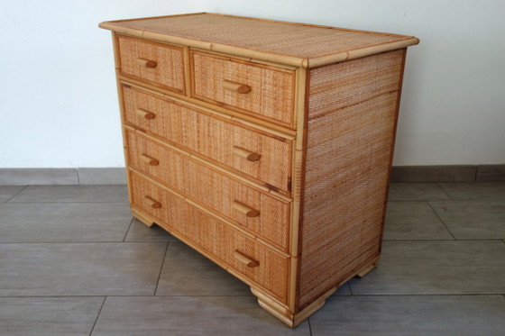 Cassettiera a 5 cassetti in vimini e bambù, anni '70/'80 – Cassettiere, Rattan, Wicker (photo 3 of 18)