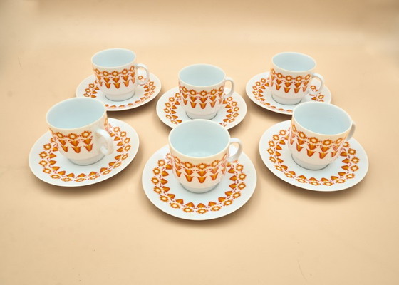 Image 1 of 6 Midcentury Porcelain Coffee Cups & Saucers, EPIAG, Czechoslovakia