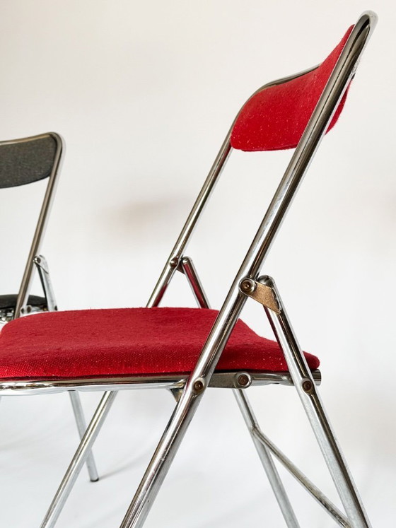 Image 1 of Vintage folding chairs in red & gray